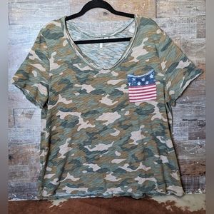 Cato Raw Edge Hem CamoTee W Patriotic Sleeve